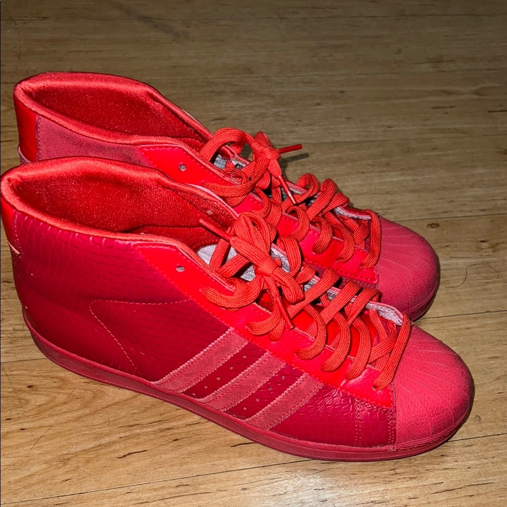 Adidas Red High-Top Sneakers Monochromatic Design